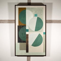 Abstract Tree Veridian - Green + White Geometric Abstract Oil Painting