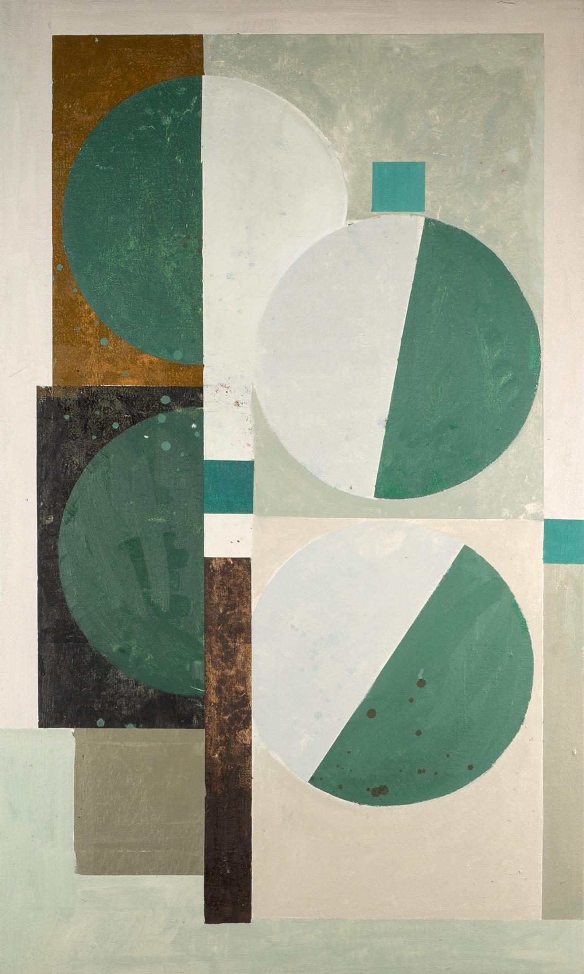 Abstract Tree Veridian - Green + White Geometric Abstract Oil Painting