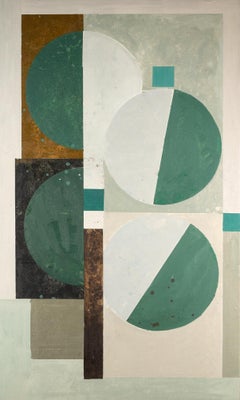 Abstract Tree Veridian - Green + White Geometric Abstract Oil Painting