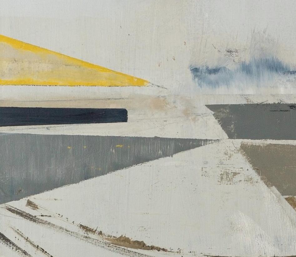 Un altro giorno - Pittura astratta neutra contemporanea su tela, grigio + marrone in vendita 2