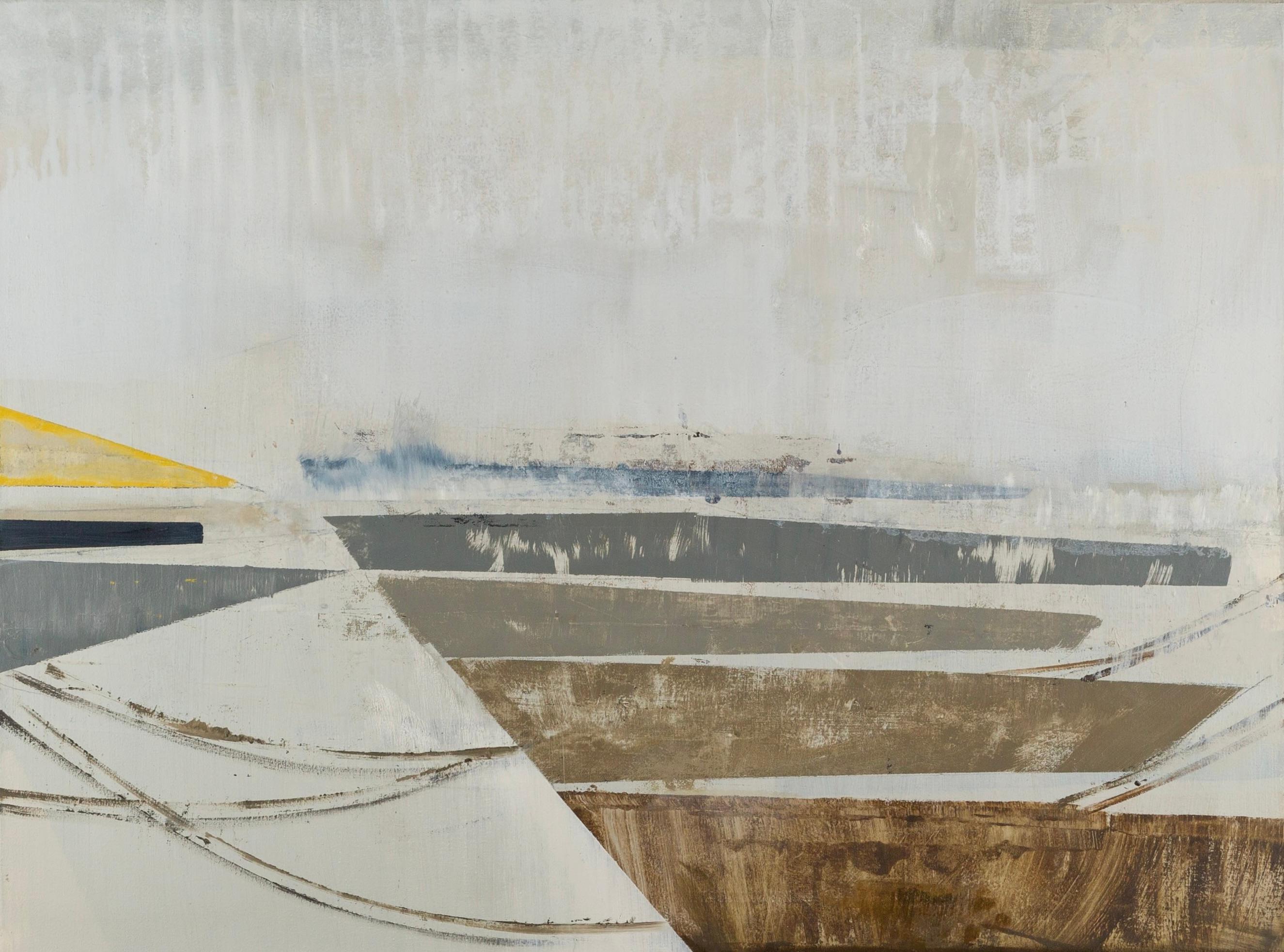 Un altro giorno - Pittura astratta neutra contemporanea su tela, grigio + marrone - Painting di Daisy Cook