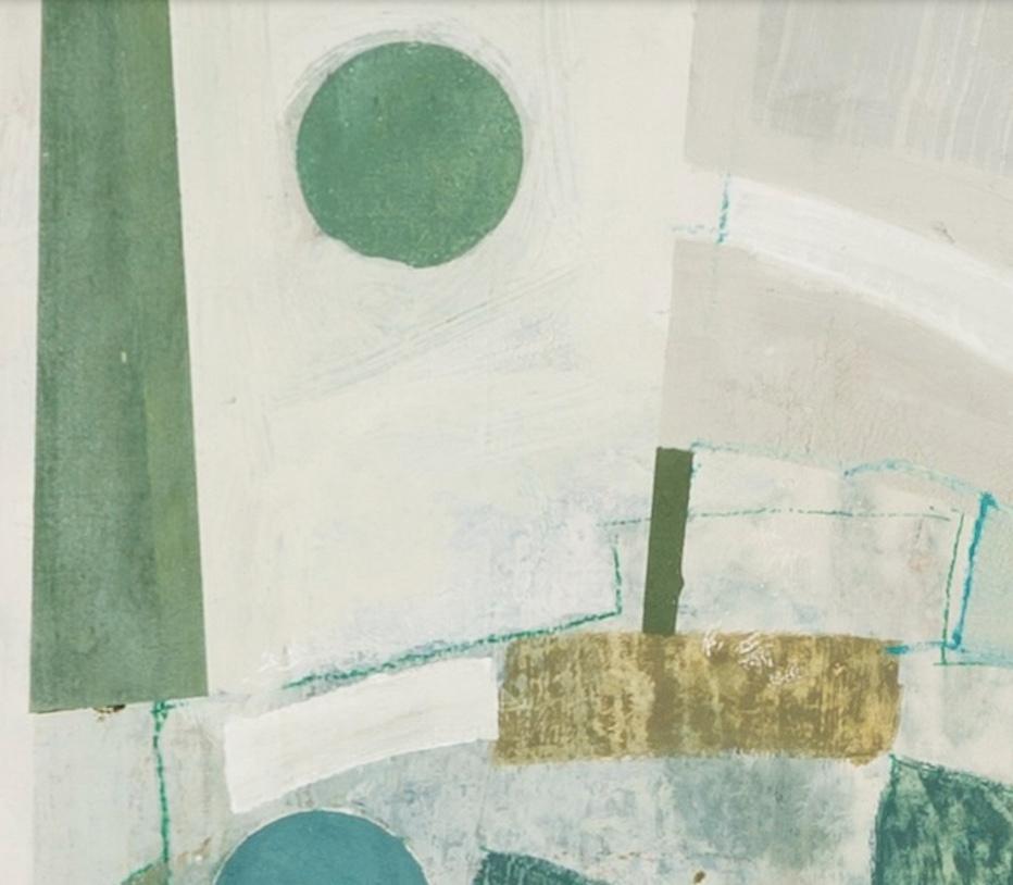 Sotto l'albero, 2024 - Pittura ad olio astratta su tavola di lino, Greene & Greene - Abstract Painting Grigio di Daisy Cook
