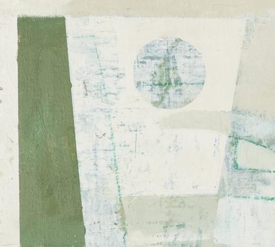 Sotto l'albero II, 2024 - Pittura a olio astratta di colore bianco, grigio e verde - Abstract Painting Grigio di Daisy Cook