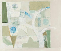 Beneath the Tree II, 2024 - Light White, Grey + Green Abstract Oil Painting