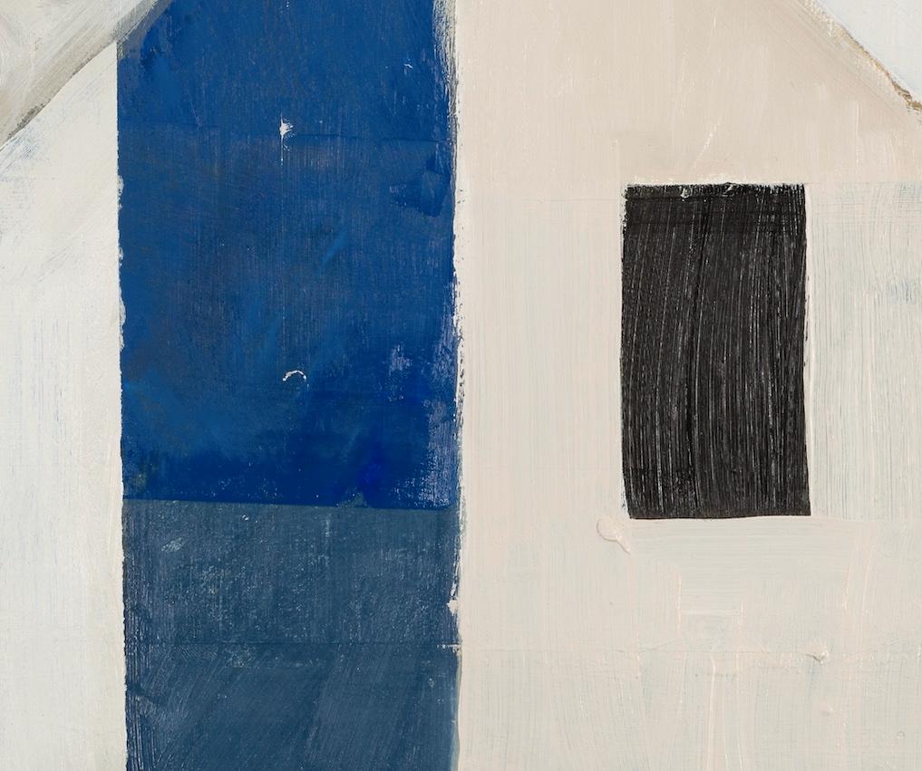 Blue House, Geometric Abstracted Blue and White House with Tree, 2024 1