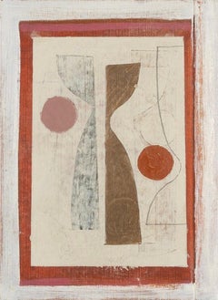 Jarrón con dosel, 2024 - Pintura al óleo abstracta sobre cubierta de libro encontrada, blanco + rojo