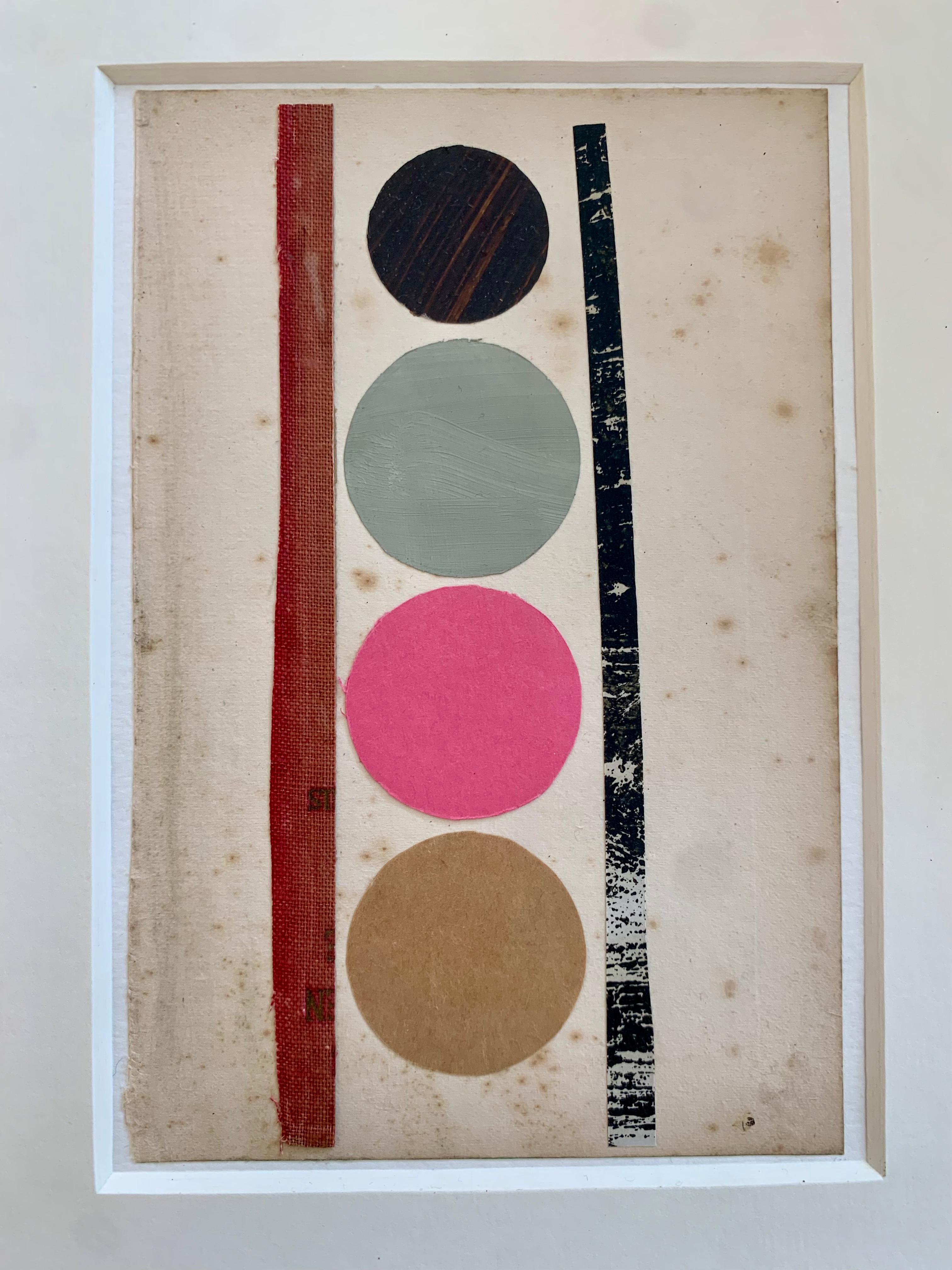 Collage with Pink Circle, Geometric Abstract Collage and Mixed Media Work, 2024 For Sale 1