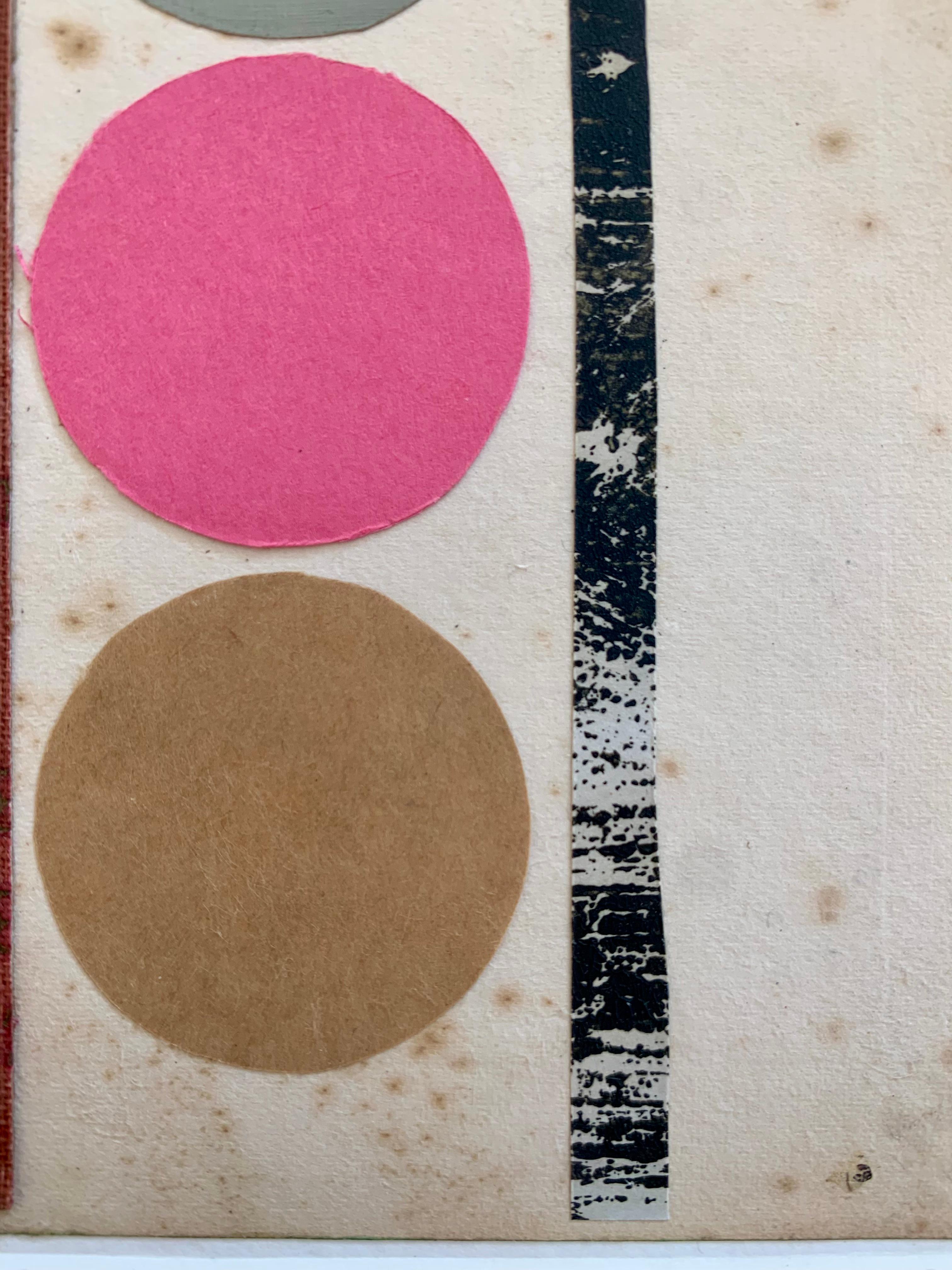 Collage with Pink Circle, Geometric Abstract Collage and Mixed Media Work, 2024 For Sale 2