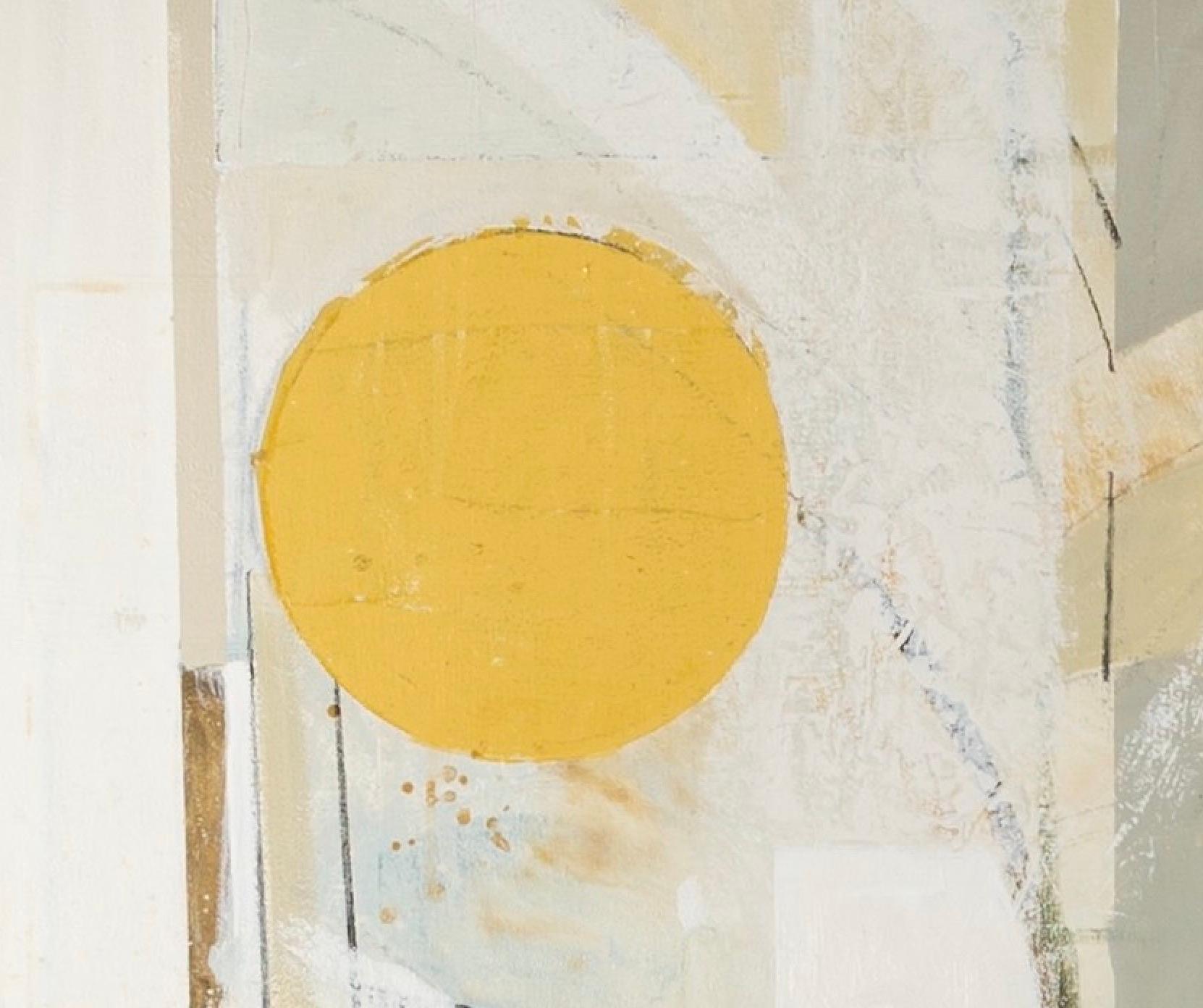 Raccolto, Olio su tela, Pittura geometrica astratta, Giallo e bianco, 2021 1