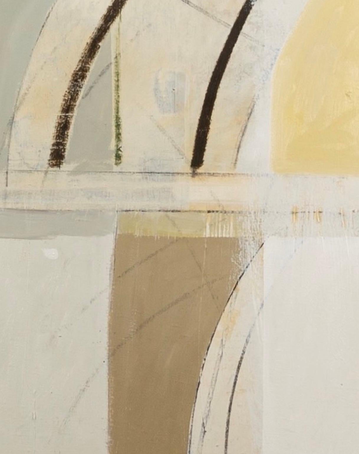 Raccolto, Olio su tela, Pittura geometrica astratta, Giallo e bianco, 2021 4