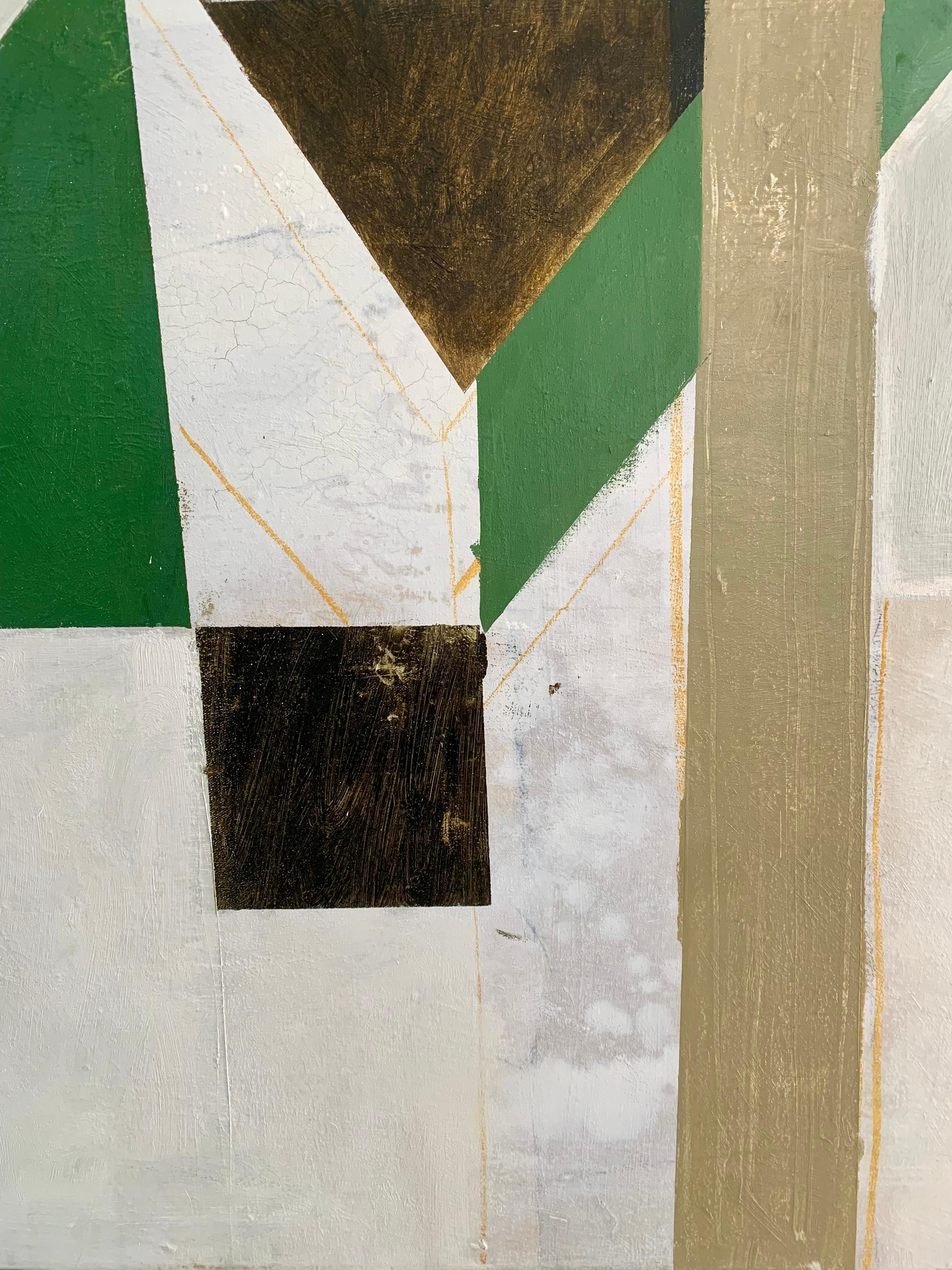 Casa con verde, pittura astratta olio su tela, 2024 - Abstract Painting Beige di Daisy Cook