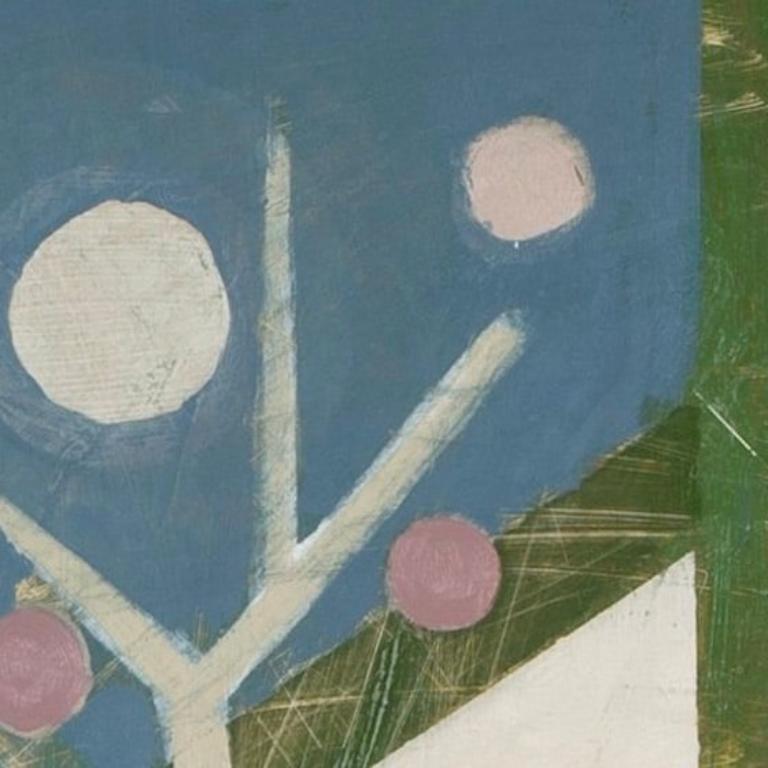 Casa con albero - Paesaggio astratto con albero, pittura a olio su tavola, 2024 in vendita 1