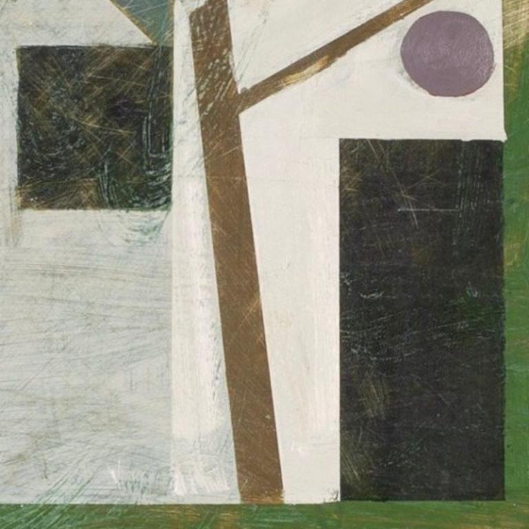 Casa con albero - Paesaggio astratto con albero, pittura a olio su tavola, 2024 in vendita 2