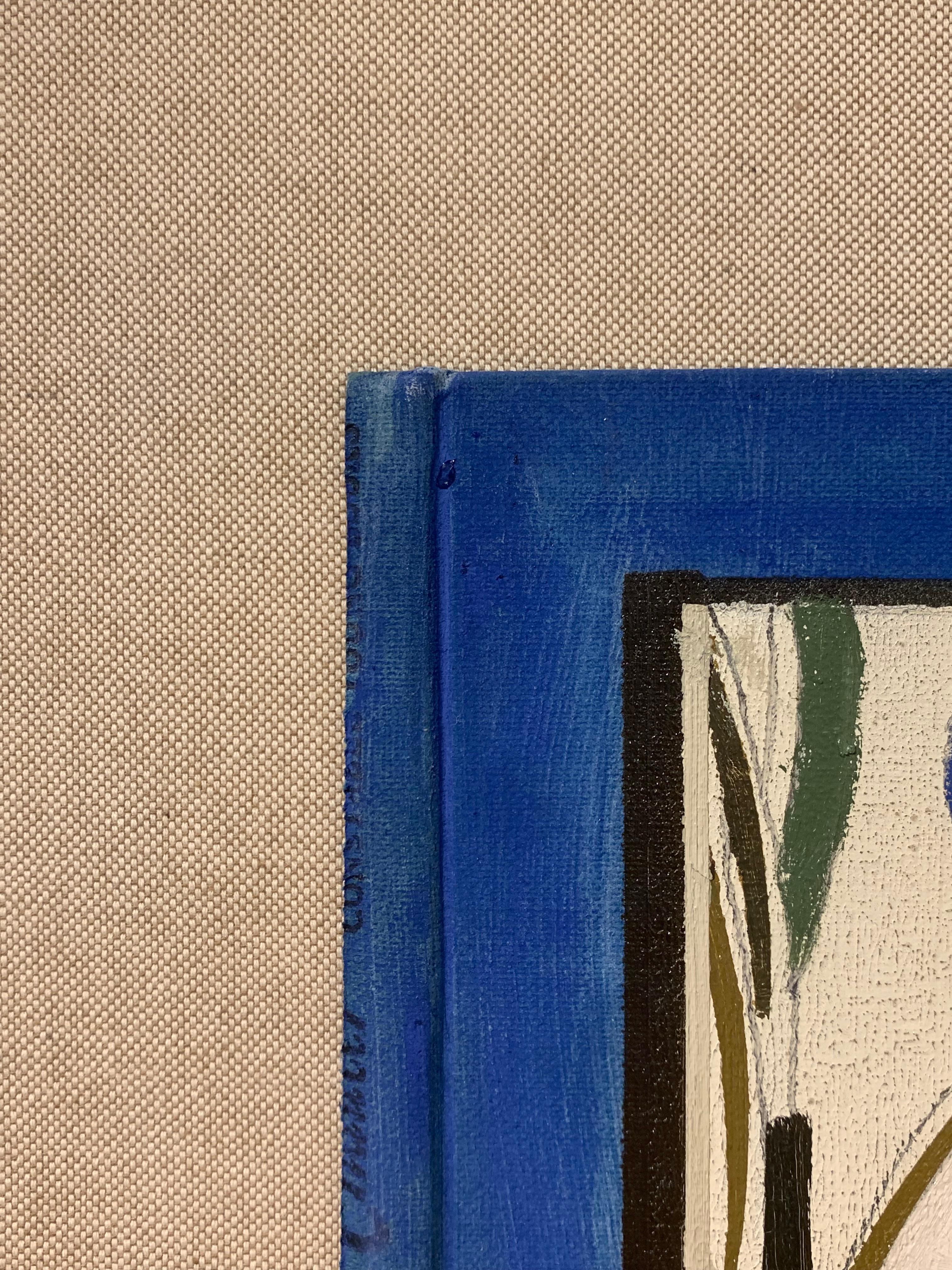 Hoja y tallo - Pintura al óleo geométrica abstracta contemporánea sobre cubierta de libro encontrada en venta 7