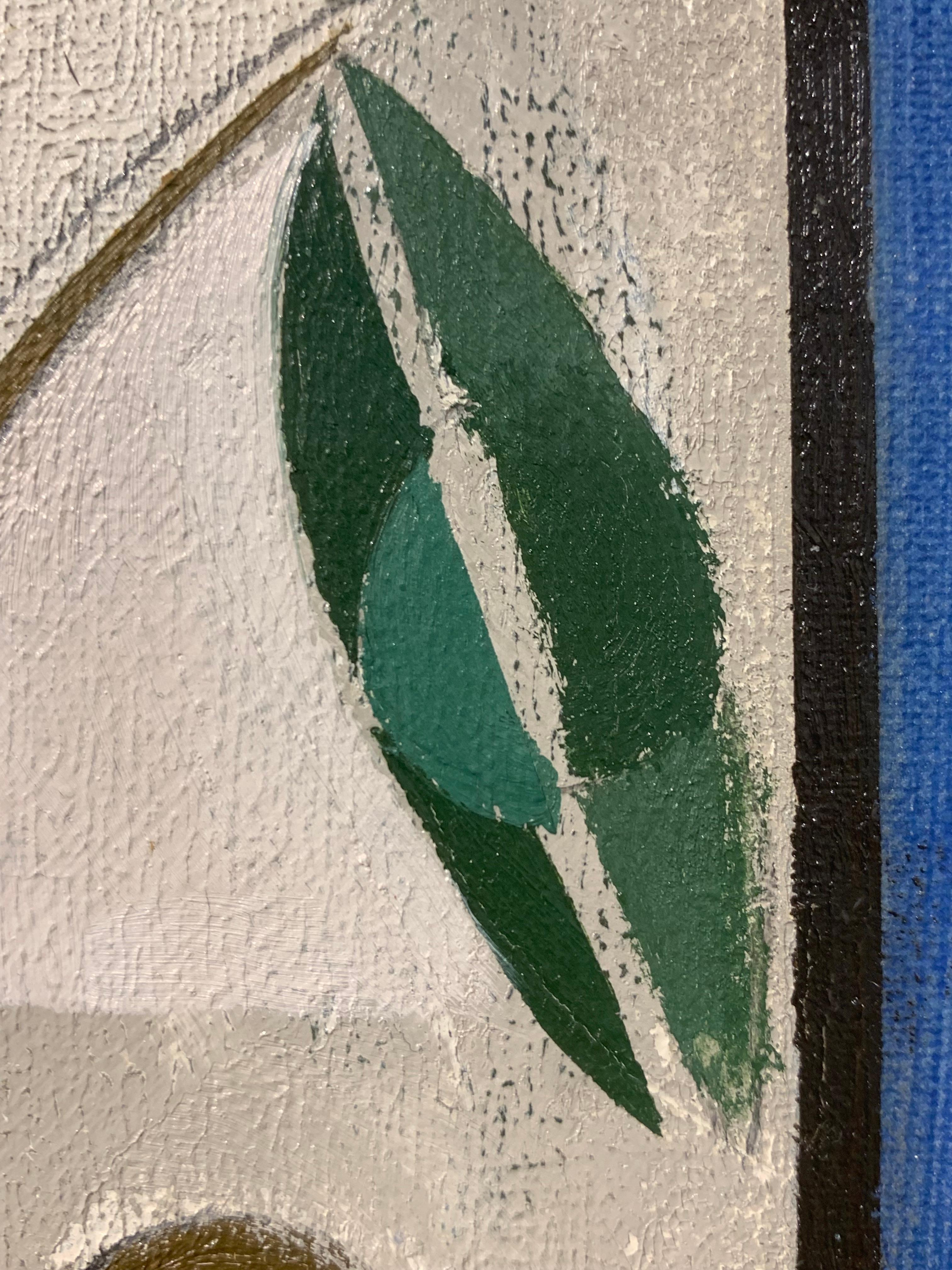 Hoja y tallo - Pintura al óleo geométrica abstracta contemporánea sobre cubierta de libro encontrada en venta 8