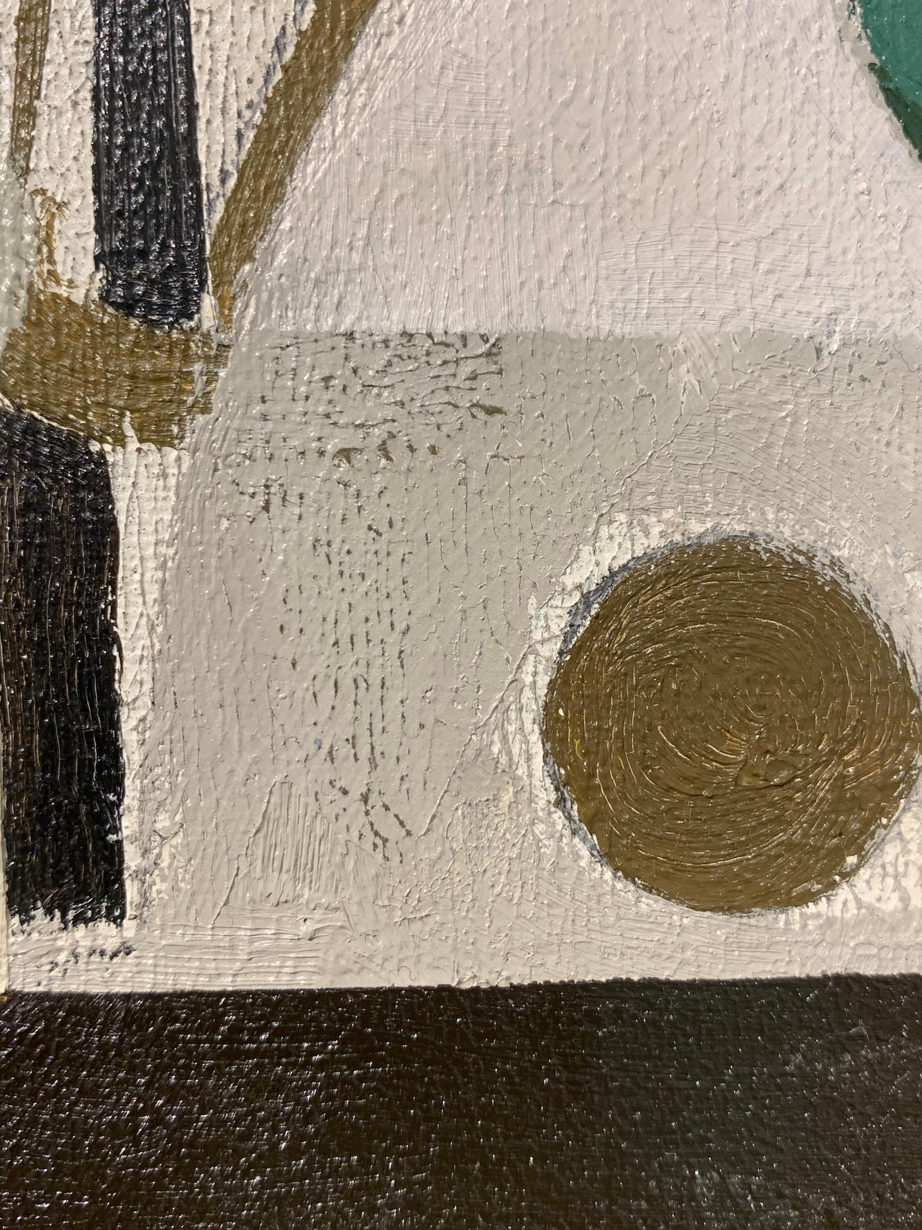 Hoja y tallo - Pintura al óleo geométrica abstracta contemporánea sobre cubierta de libro encontrada en venta 9