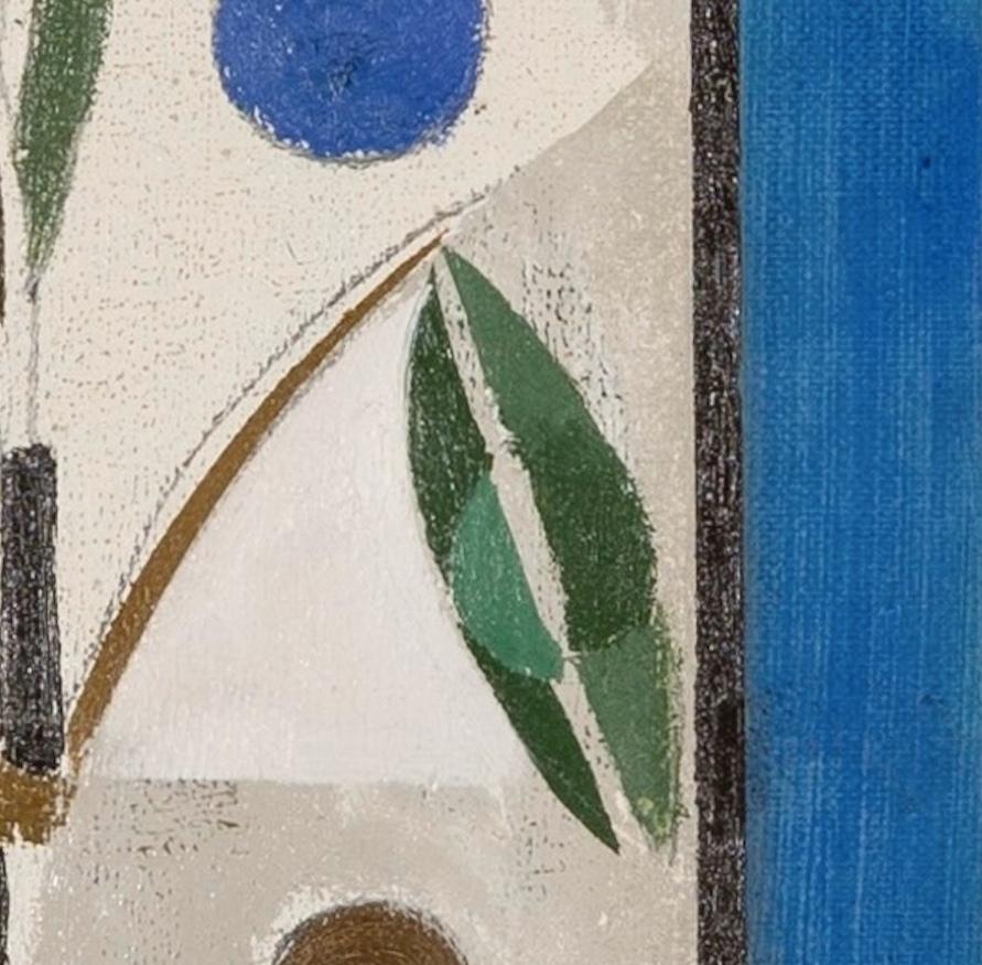 Hoja y tallo - Pintura al óleo geométrica abstracta contemporánea sobre cubierta de libro encontrada en venta 5
