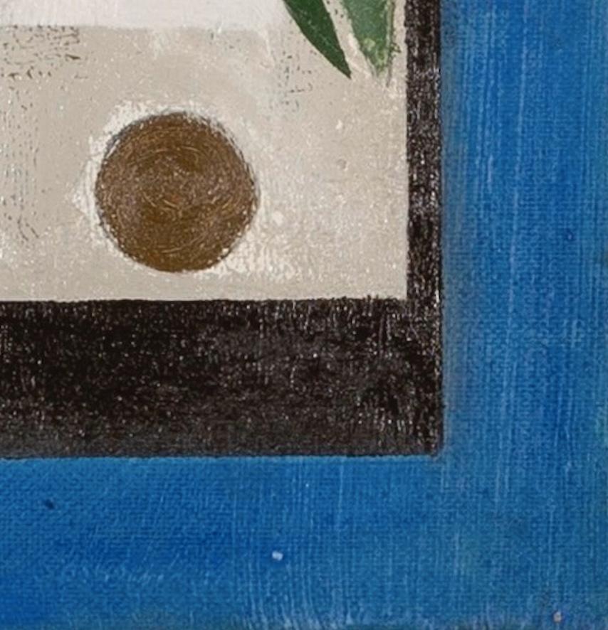 Hoja y tallo - Pintura al óleo geométrica abstracta contemporánea sobre cubierta de libro encontrada en venta 6