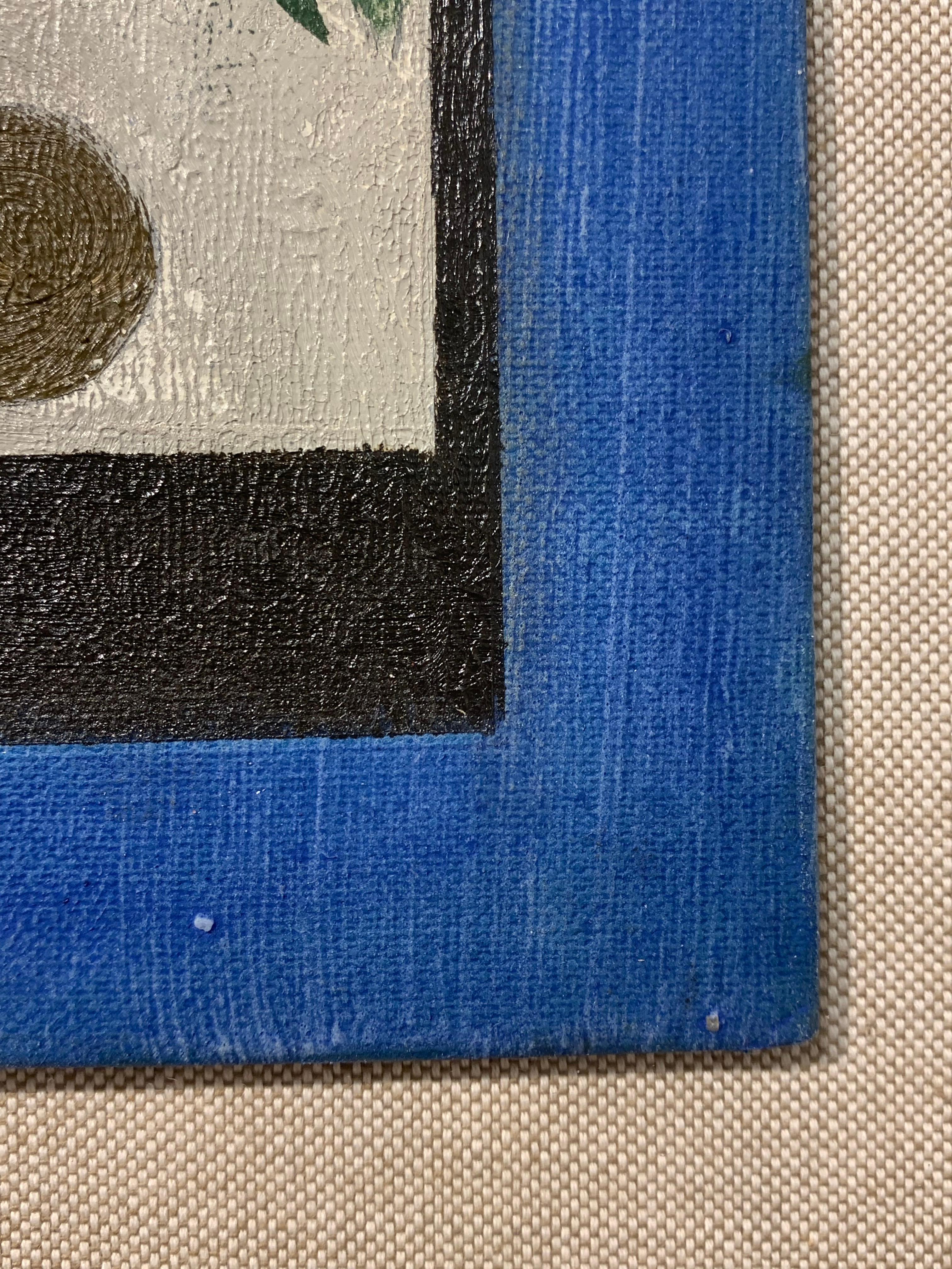 Hoja y tallo - Pintura al óleo geométrica abstracta contemporánea sobre cubierta de libro encontrada en venta 4