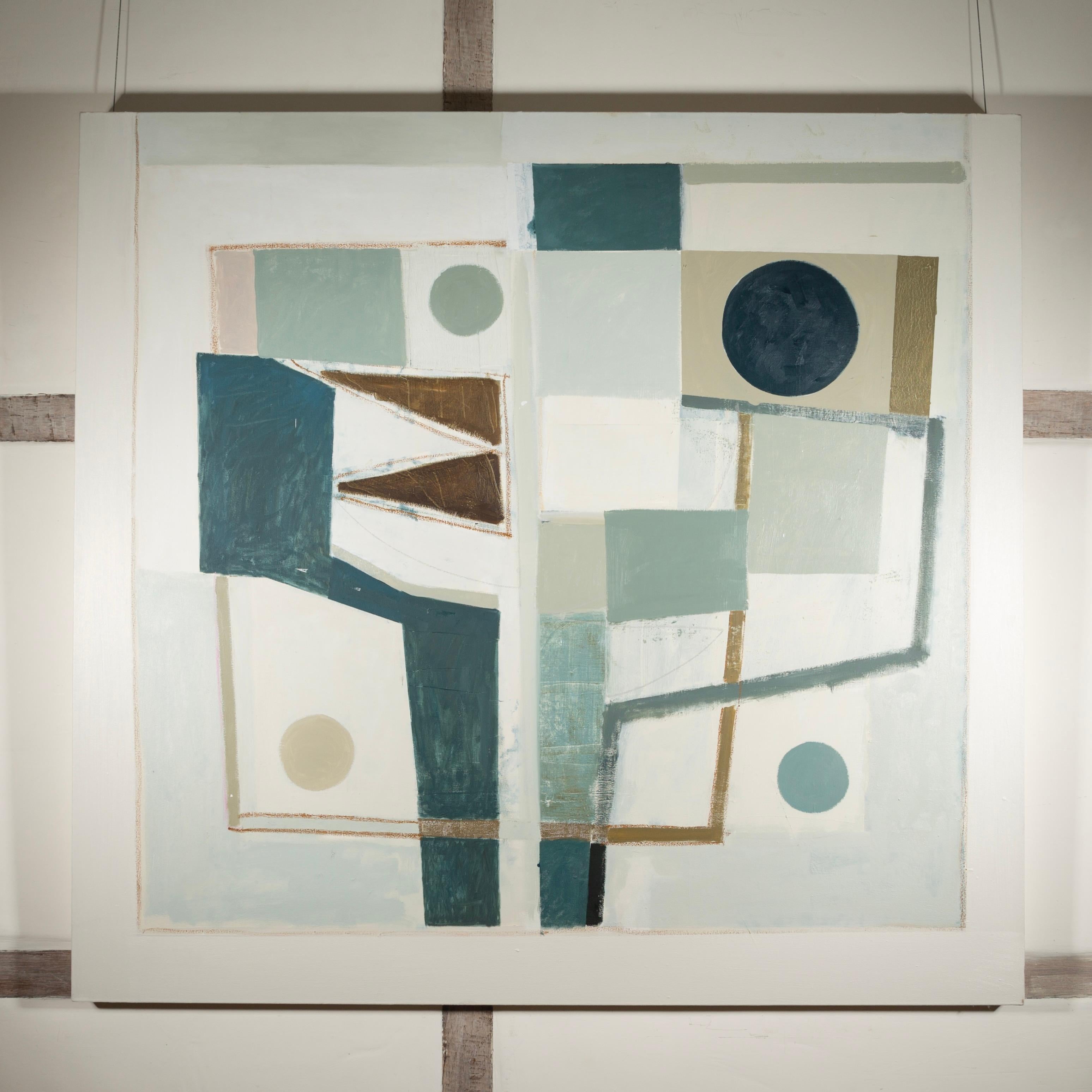 Non lontano dall'albero, 2021-24 - Pittura a olio astratta di grandi dimensioni, blu e bianca - Painting di Daisy Cook
