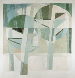 Spring Trees, 2020-2025 - Großes grünes + weißes abstraktes Ölgemälde mit Bäumen