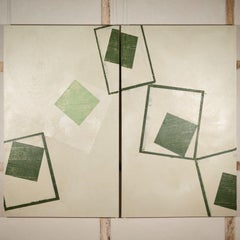Temple Floor -  oil on two canvases, large abstract diptych painting with green