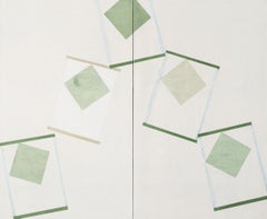 Daisy Cook - Temple - Large White and Green Contemporary Abstract Diptych Oil Painting Temple - Large White and Green Contemporary Abstract Diptych Oil Painting