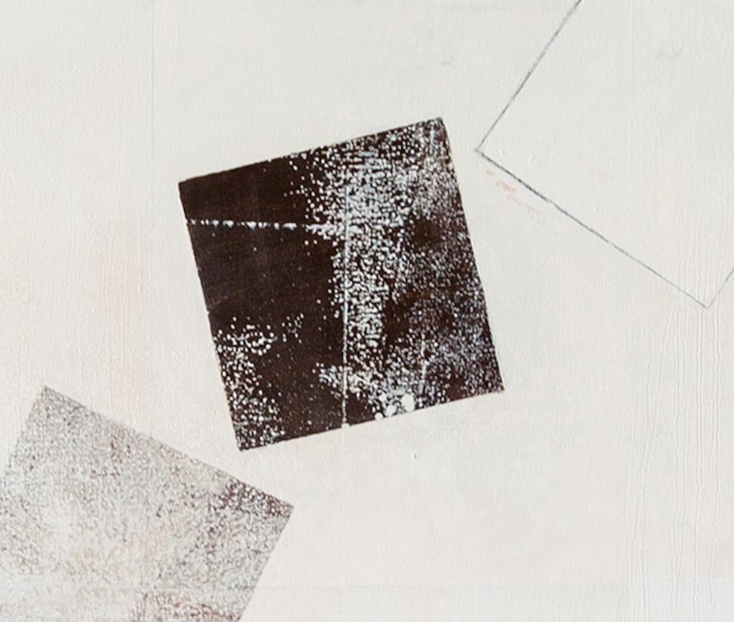 Tilting Squares, 2020-2021 - Minimalist Abstract Geometric Triptych in White - Gray Abstract Painting by Daisy Cook