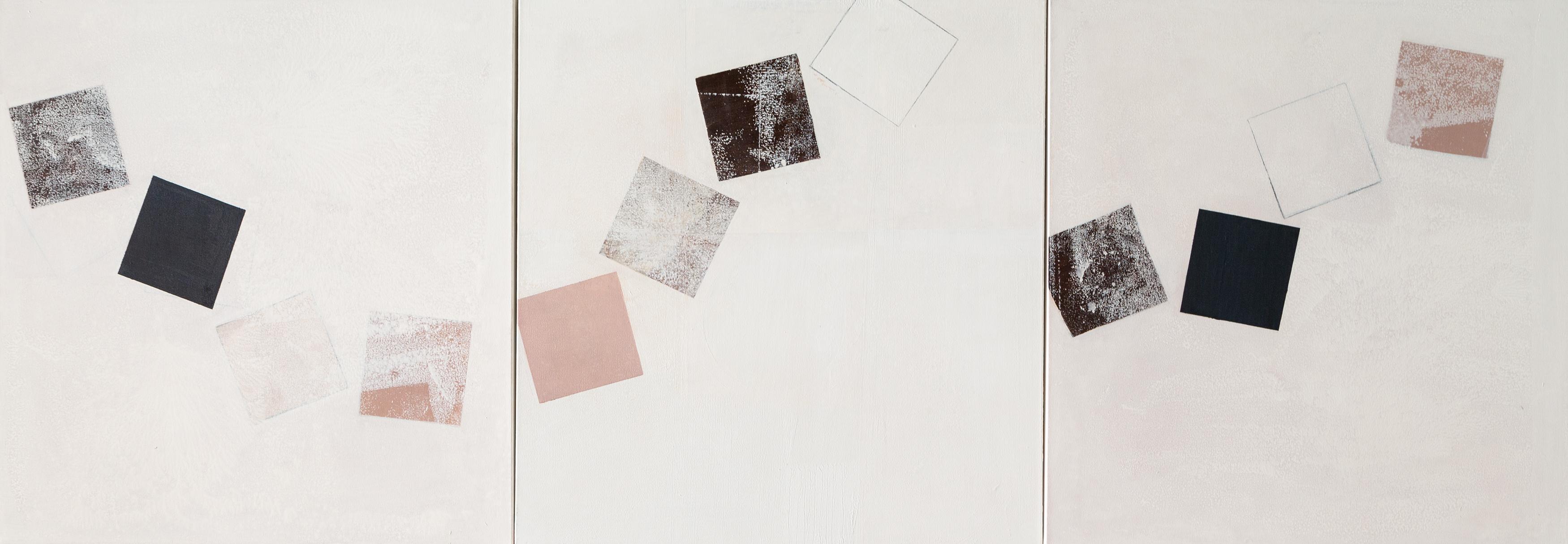Daisy Cook Abstract Painting - Tilting Squares, 2020-2021 - Minimalist Abstract Geometric Triptych in White