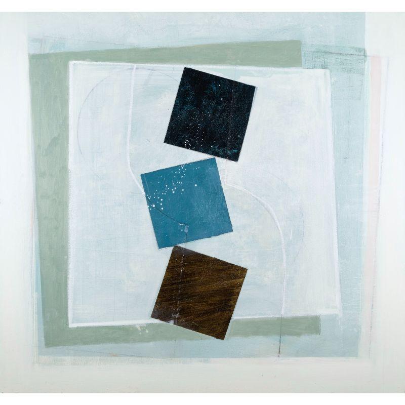 Tilting Squares - large abstract painting with blue and white, oil on canvas, - Painting by Daisy Cook