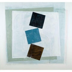 Tilting Squares - large abstract painting with blue and white, oil on canvas,