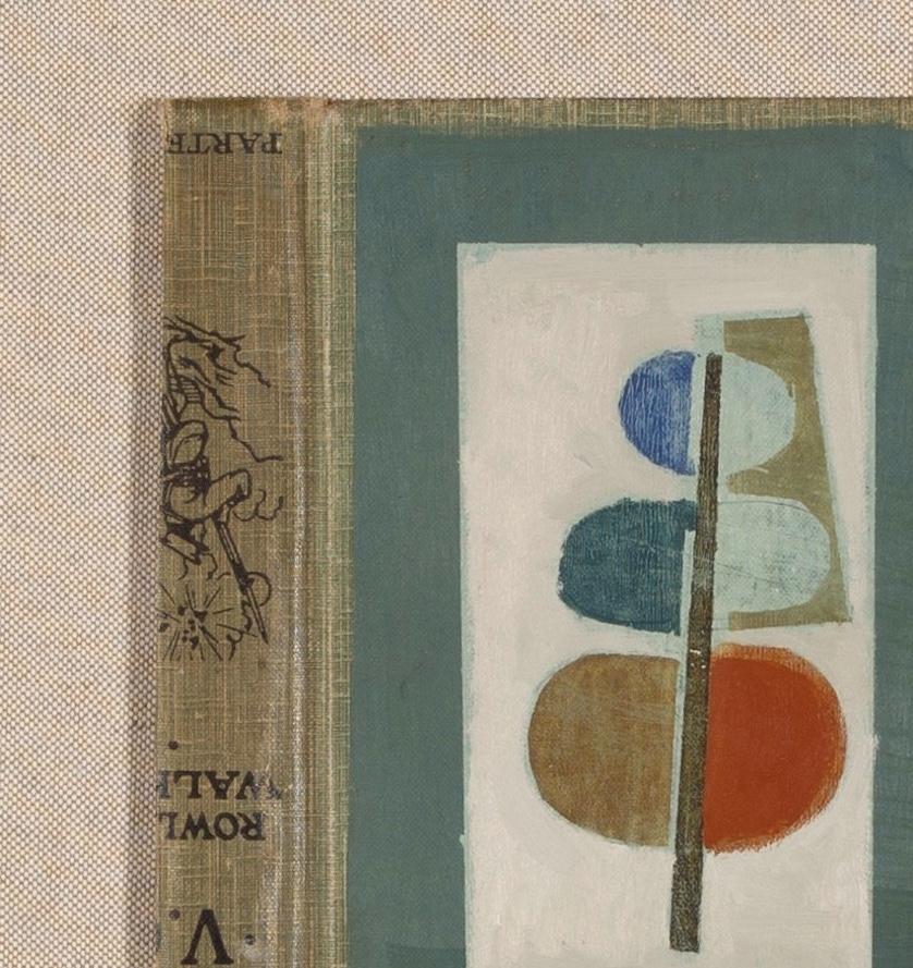 Forma dell'albero II, 2024 - Pittura ad olio astratta su copertina di libro trovata, blu e bianco - Abstract Painting Grigio di Daisy Cook