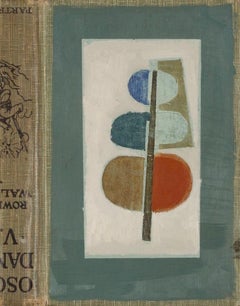 En forme d'arbre II, 2024 - peinture à l'huile abstraite sur couverture de livre trouvée, bleue et blanche
