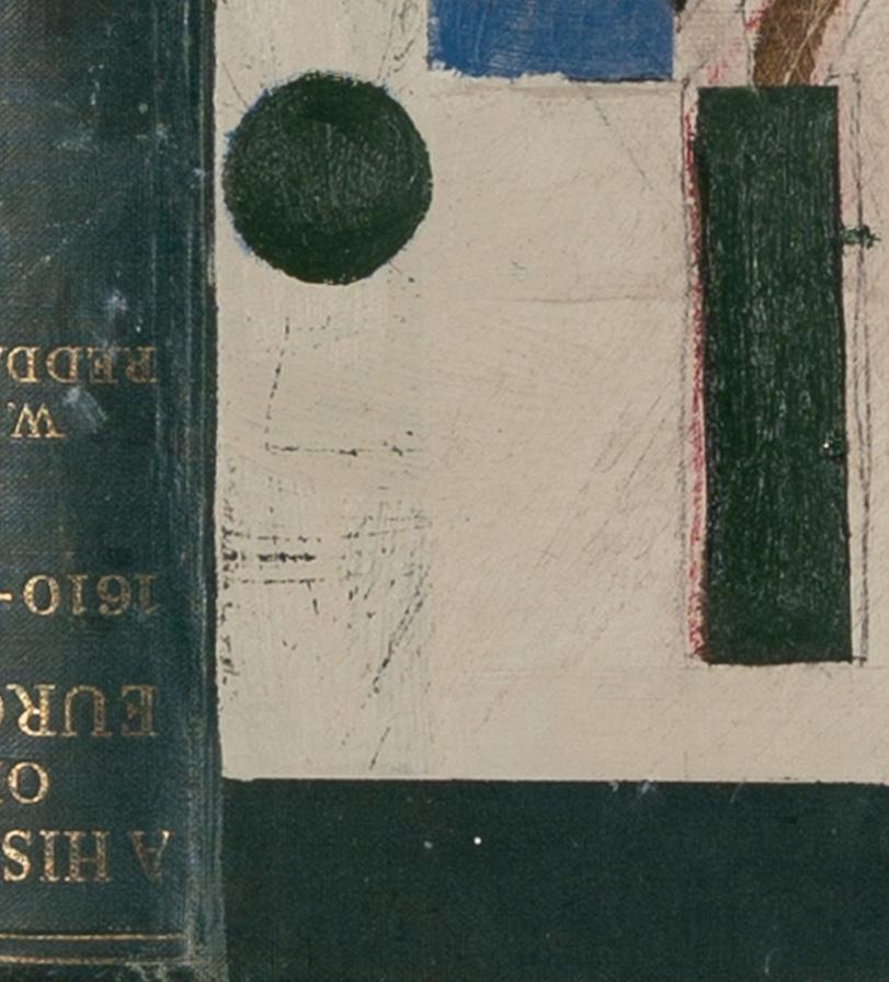 Arbre avec cercles I - Peinture à l'huile abstraite sur couverture de livre, vert + blanc en vente 2