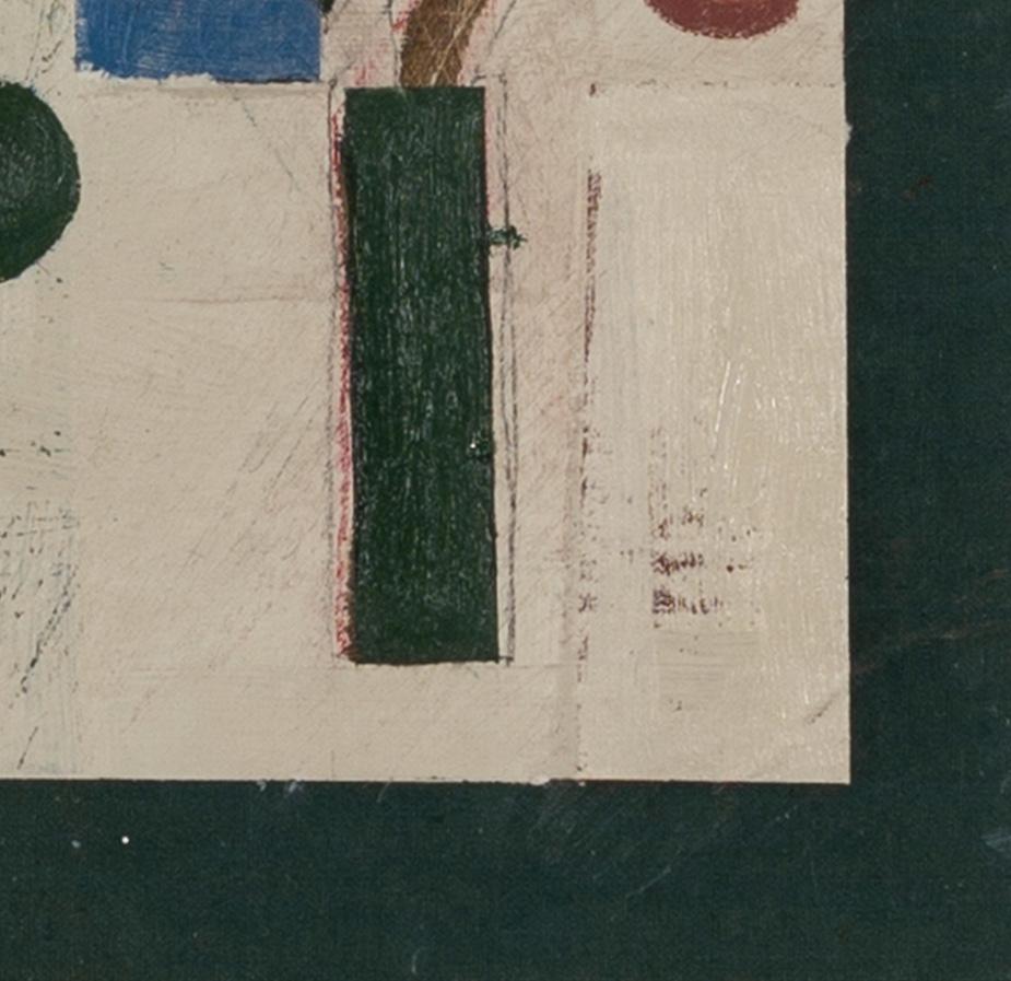 Arbre avec cercles I - Peinture à l'huile abstraite sur couverture de livre, vert + blanc en vente 3