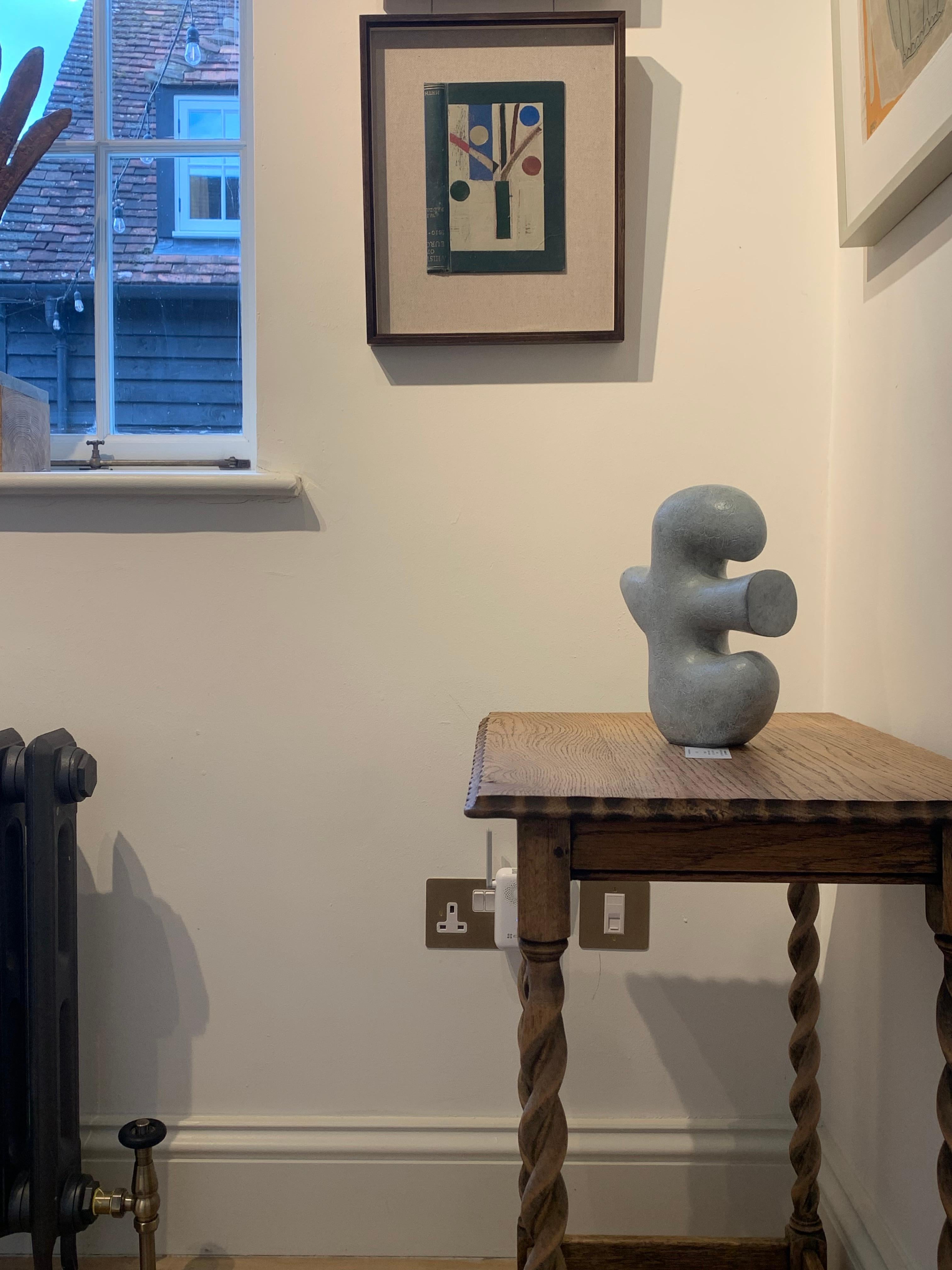 Arbre avec cercles I - Peinture à l'huile abstraite sur couverture de livre, vert + blanc en vente 4