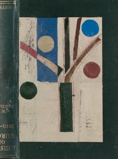 Tree with Circles I - Abstract Tree Oil Painting on Book Cover, Green + White