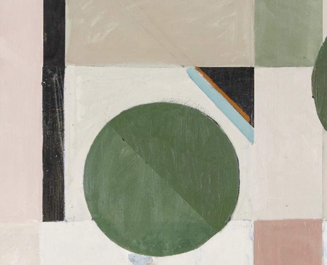 Treeline - Zeitgenössisches großes abstraktes Ölgemälde, Weiß, Grau, Grün + Rosa (Beige), Abstract Painting, von Daisy Cook