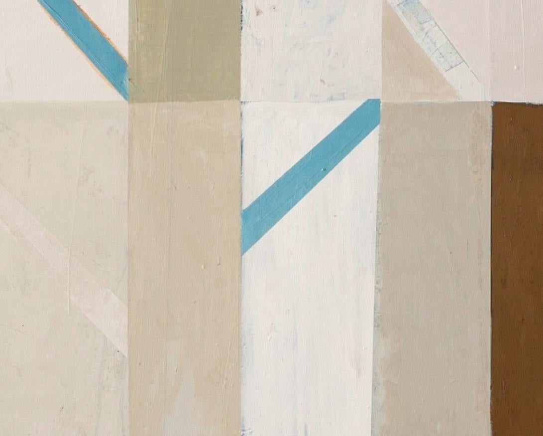 Treeline - Zeitgenössisches großes abstraktes Ölgemälde, Weiß, Grau, Grün + Rosa im Angebot 3