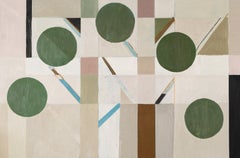 Daisy Cook - Treeline - Grande peinture à l'huile abstraite contemporaine, Whiting, Grey, Green + Pink Treeline - Grande peinture à l'huile abstraite contemporaine, Whiting, Grey, Green + Pink