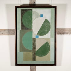 Sin título - Pintura al óleo abstracta geométrica contemporánea en verde y blanco