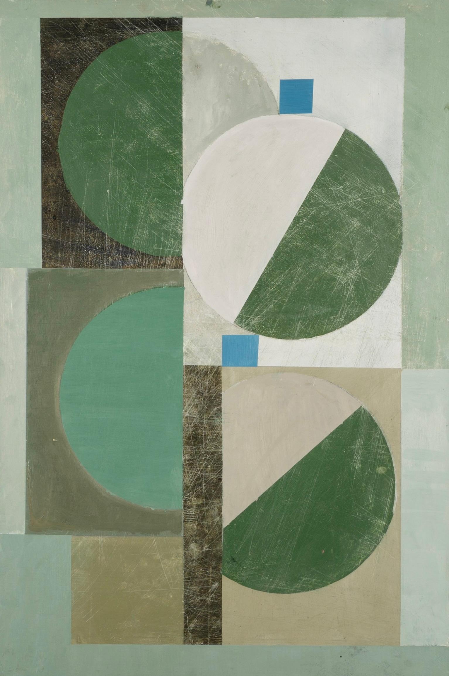 Untitled - Contemporary Green + White Geometric Abstract Oil Painting