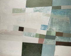 Woodland Walk - Large Contemporary Abstract Oil Painting, White, Green + Blue