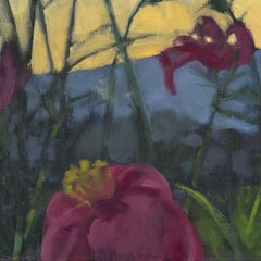 Cosmos at Dusk, 2022, purple, oil on canvas, floral still-life oil painting