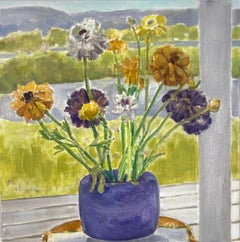 From the Porch, 2023, lebendiges Blumenstillleben, Öl auf Leinwand