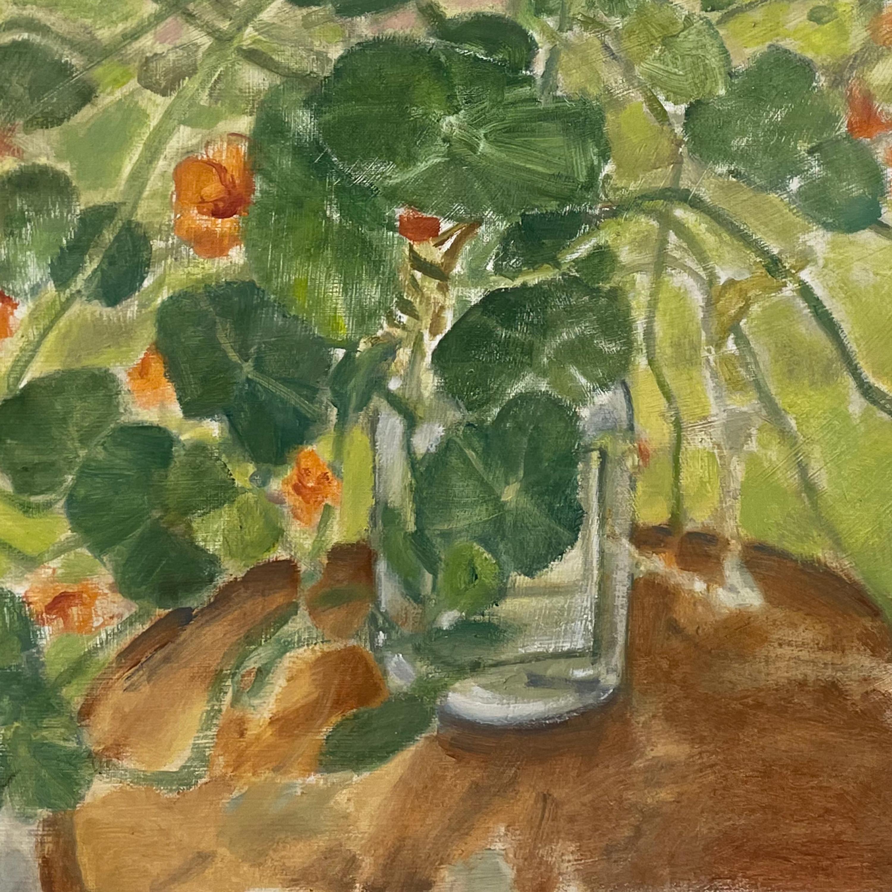Out the Window (Nasturtiums), 2022, oil on canvas, floral still life painting - Impressionist Painting by Daisy Craddock