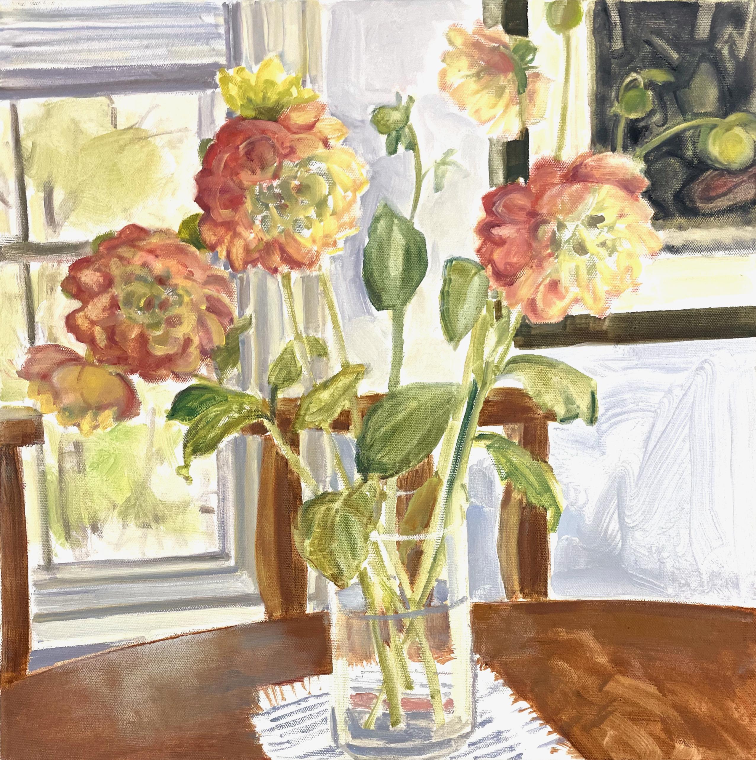 Daisy Craddock Still-Life Painting - Peonies with GA 1st, 2023, oil on canvas, floral still life painting