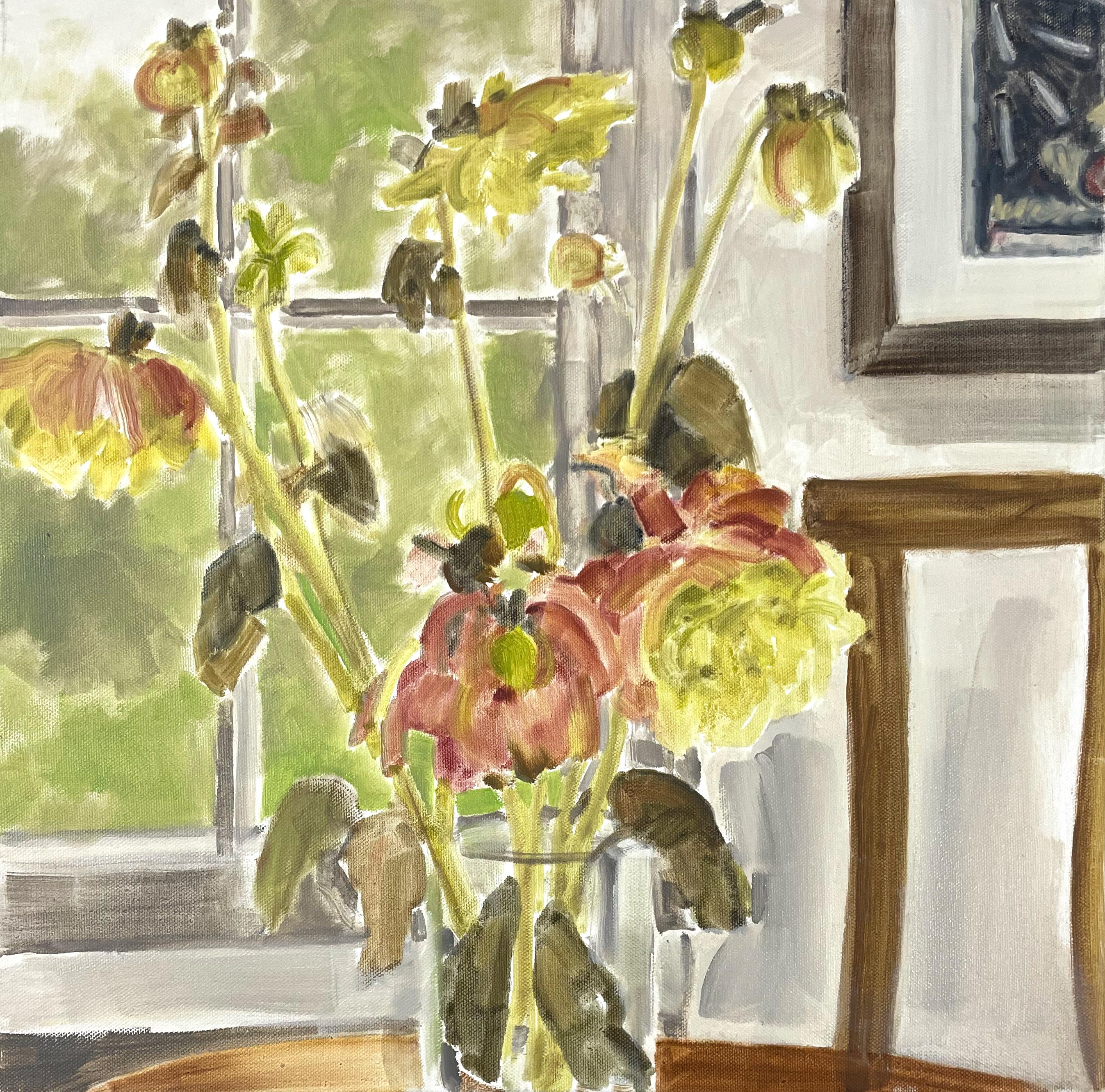 Still-Life Painting Daisy Craddock - Pivoines avec GA 2, huile sur toile, nature morte florale