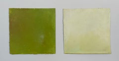 Rhode Island Greening, 2021, oil pastel on paper abstract fruit diptych