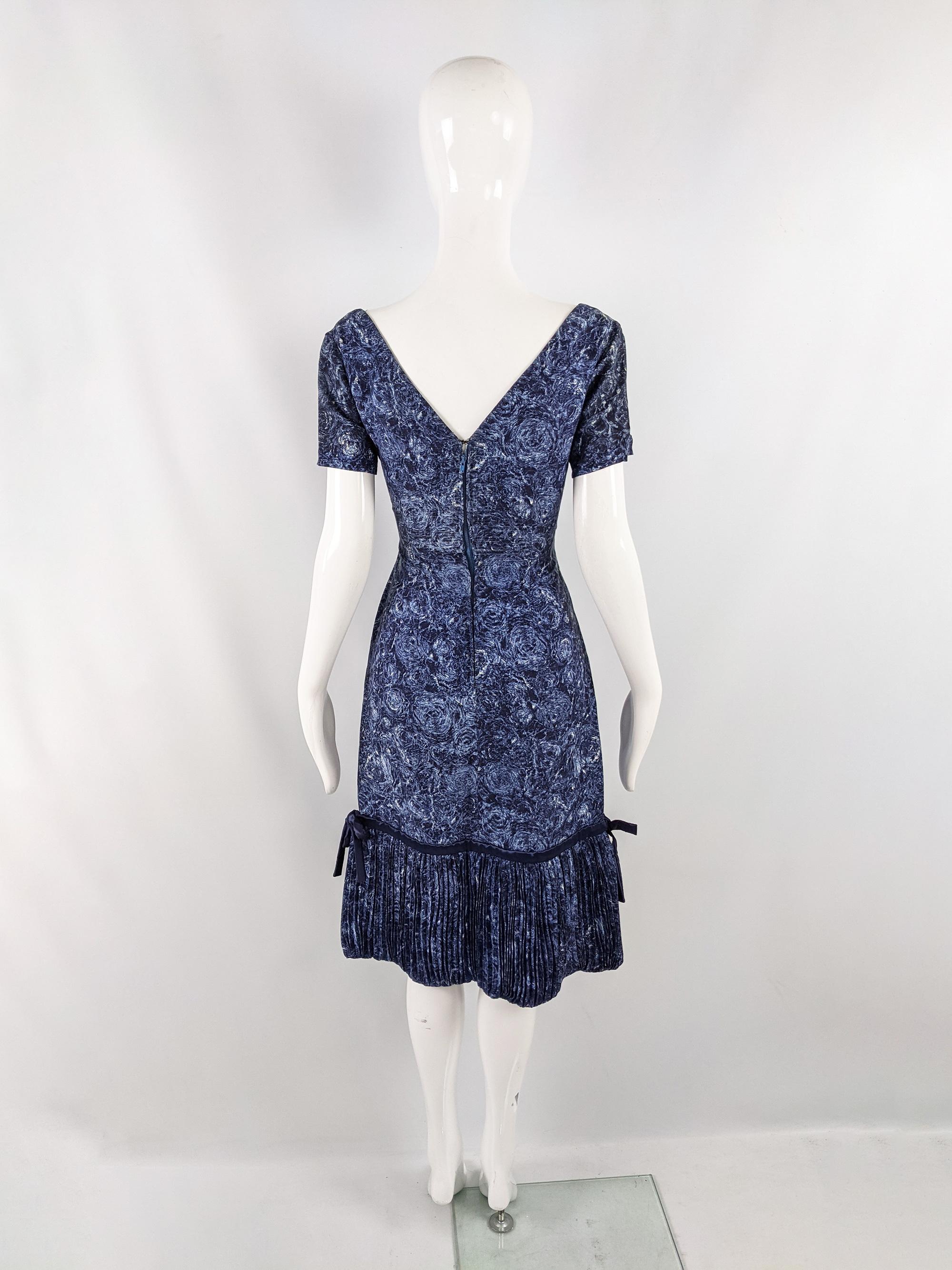 Vintage Pleated Blue Floral Dress